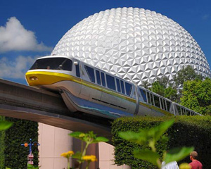 monorail and epcot center at disney world in orlando