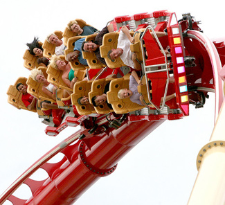 riders on the rip ride rockit roller coaster at universal studios